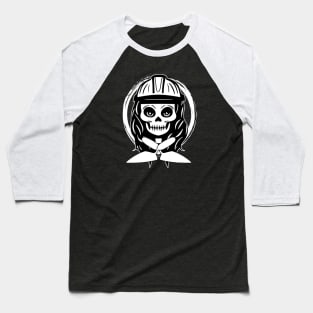 Female Bricklayer Skull and Trowel White Logo Baseball T-Shirt